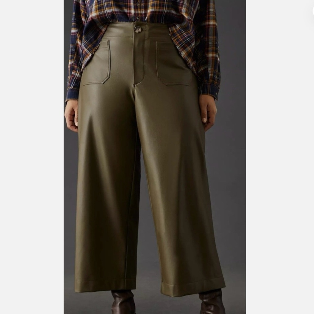 Maeve Anthropologie The Collette Faux Leather Crop Wide Leg Pants